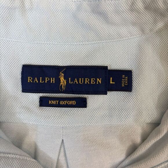 Polo Ralph Lauren Polo Shirt Blue All Over Swordfish Knit Oxford Mens Large - Picture 4 of 6